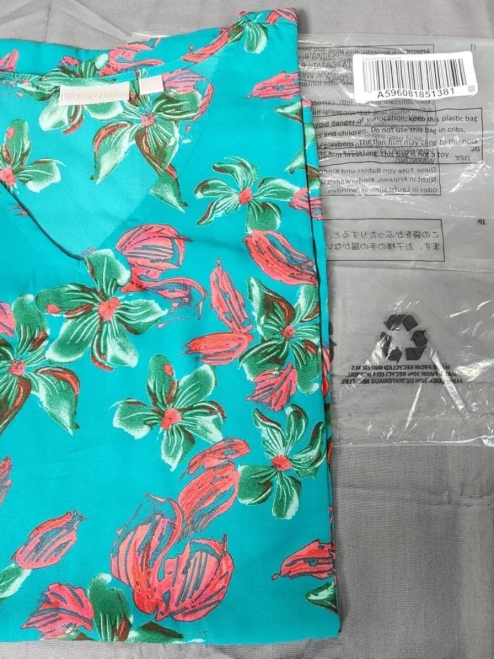 Belle by Kim Gravel 5X Aqua Floral Kaftan Tunic Top V Neck Short Sleeve Blouse